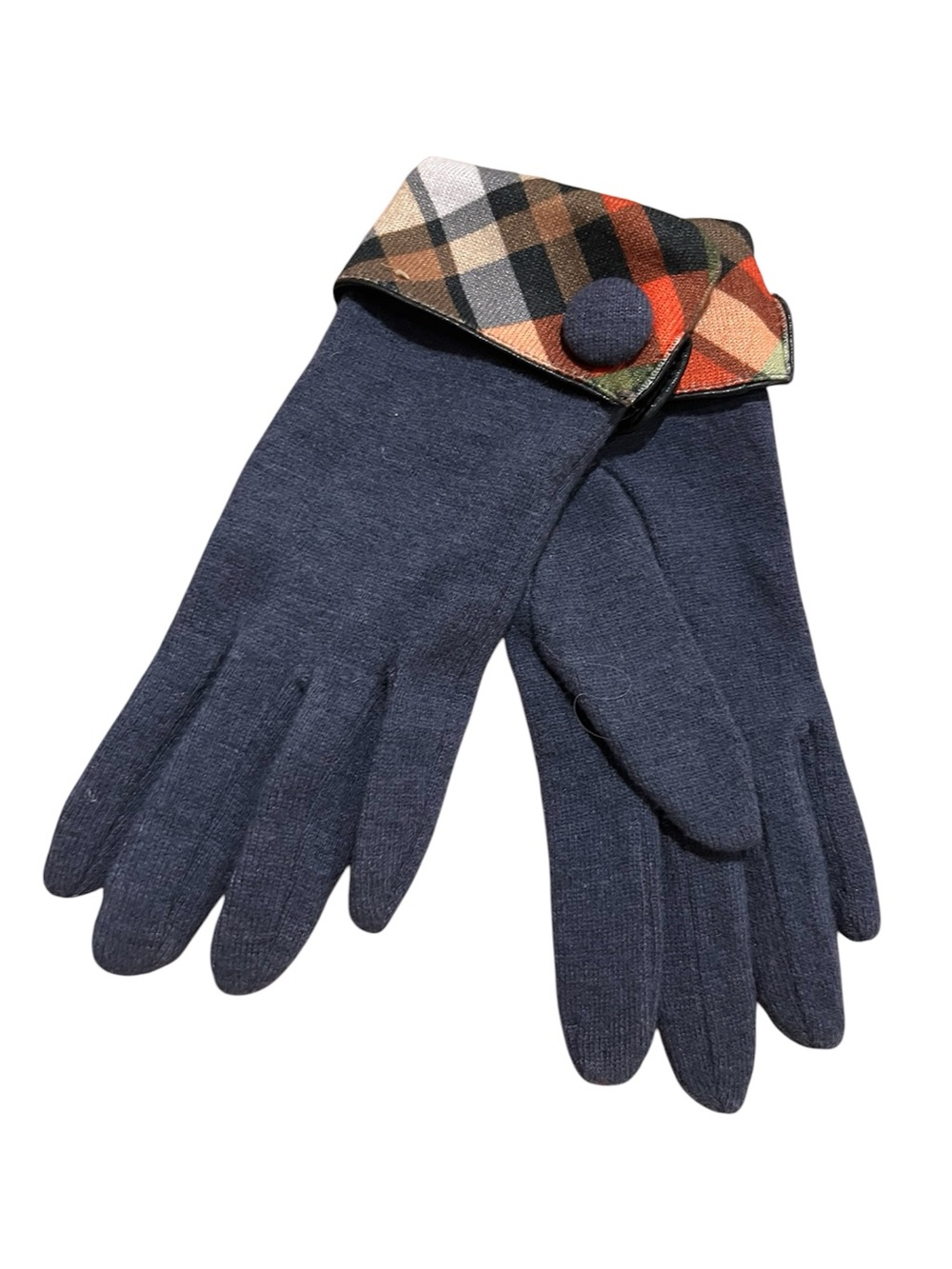 NWT Powder Women’s SzS/M (see desc) Wool Blend Navy Gloves with Plaid Cuff
